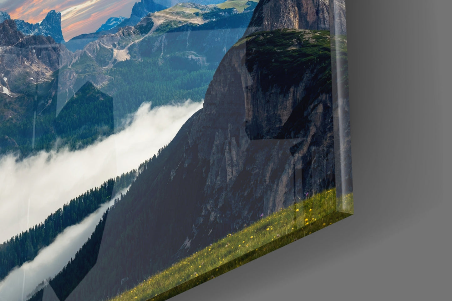Dolomite Peaks Sunset Glass Wall Art, Alpine Mountain Landscape