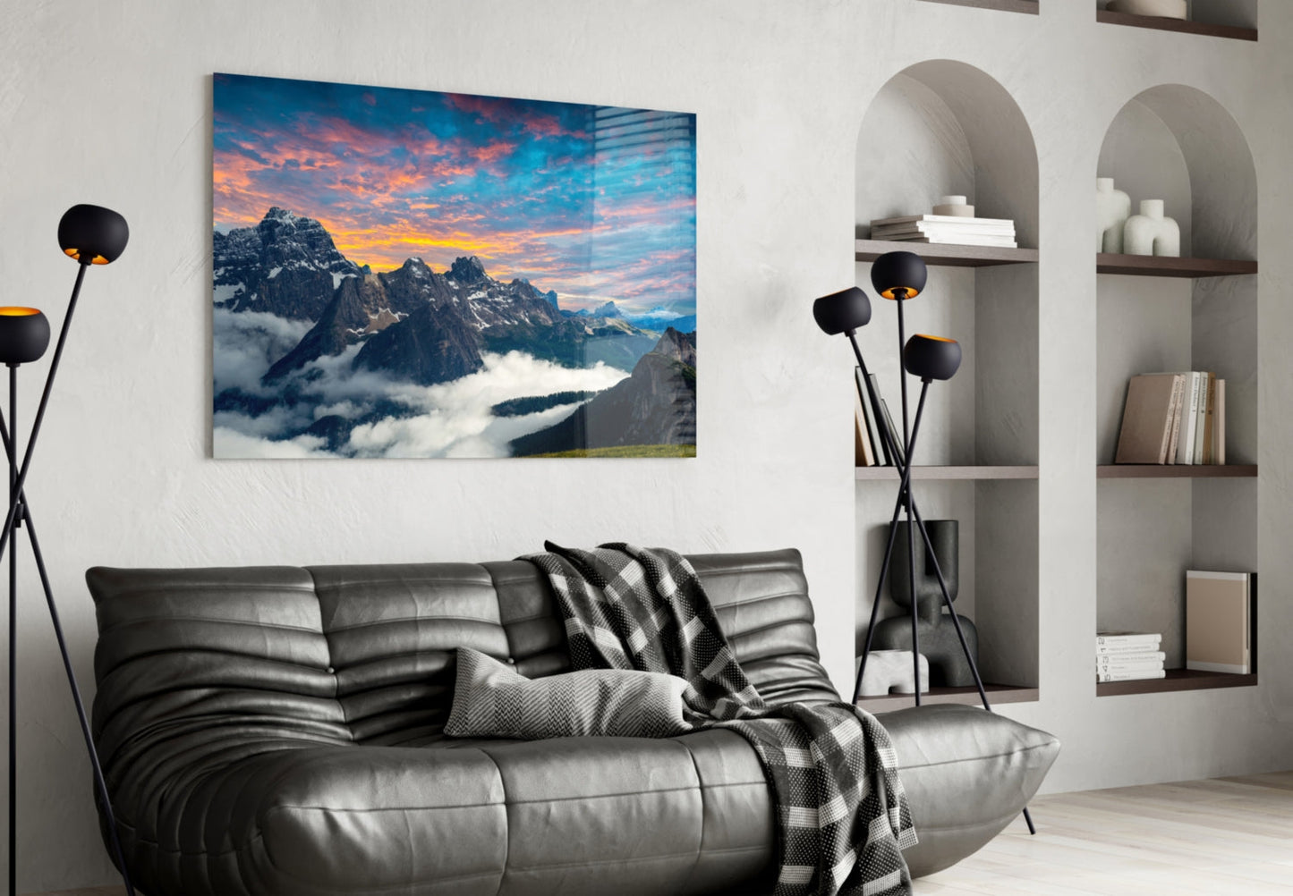 Dolomite Peaks Sunset Glass Wall Art, Alpine Mountain Landscape
