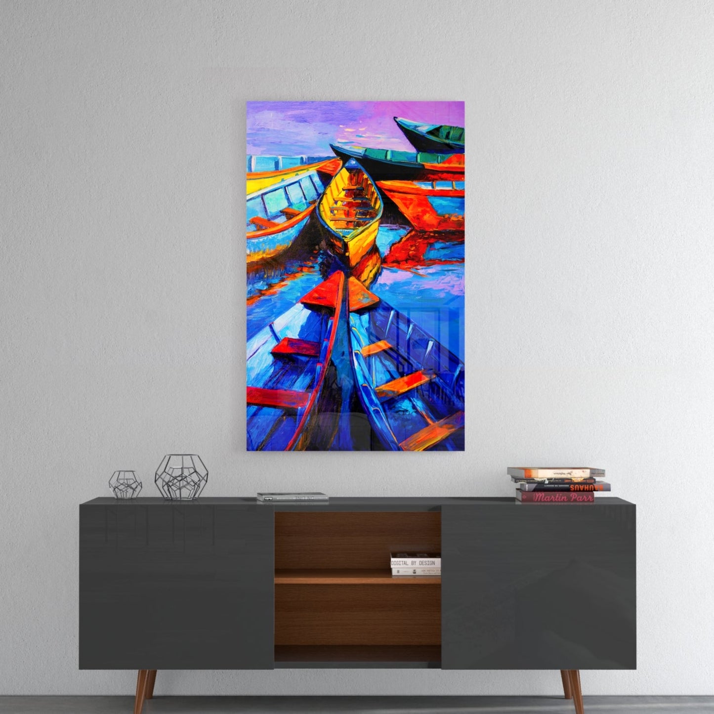 Boats at Twilight Glass Wall Art