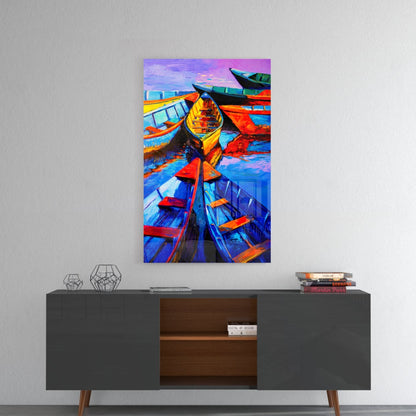Boats at Twilight Glass Wall Art