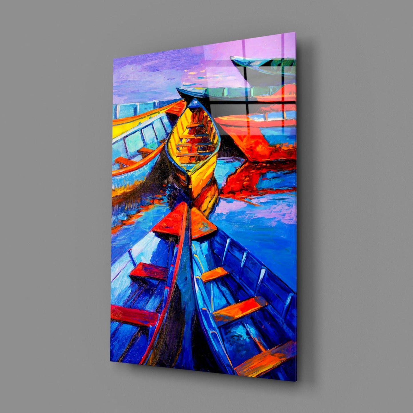 Boats at Twilight Glass Wall Art