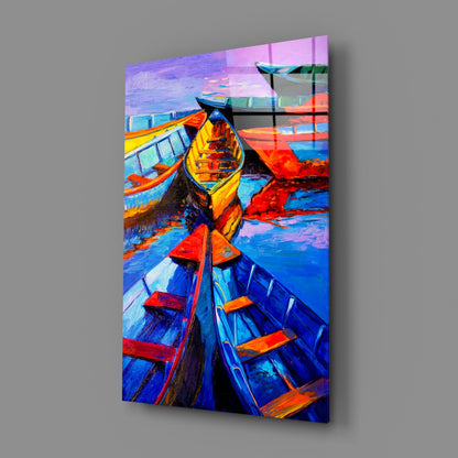 Boats at Twilight Glass Wall Art