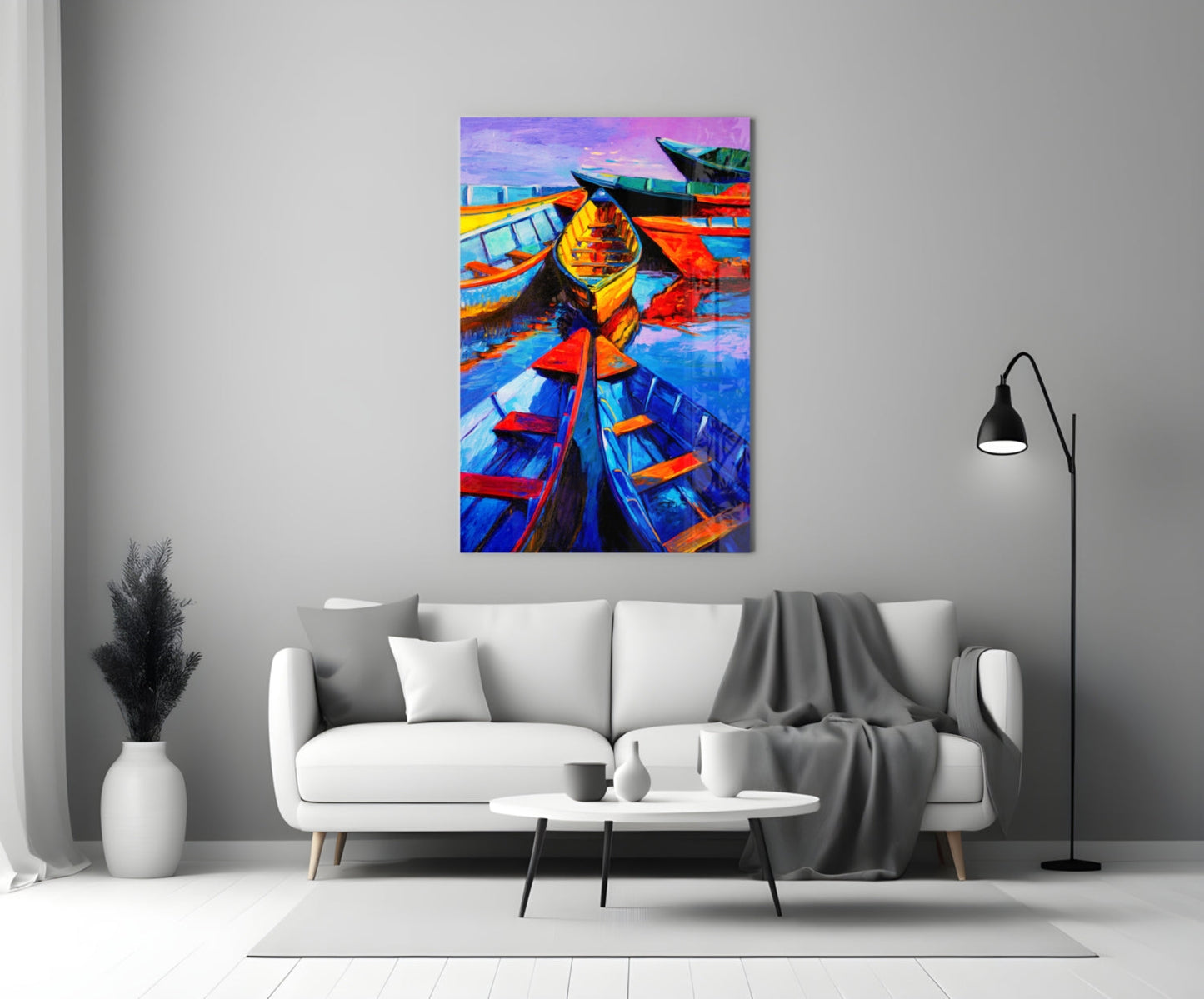 Boats at Twilight Glass Wall Art