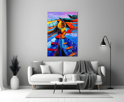 Boats at Twilight Glass Wall Art