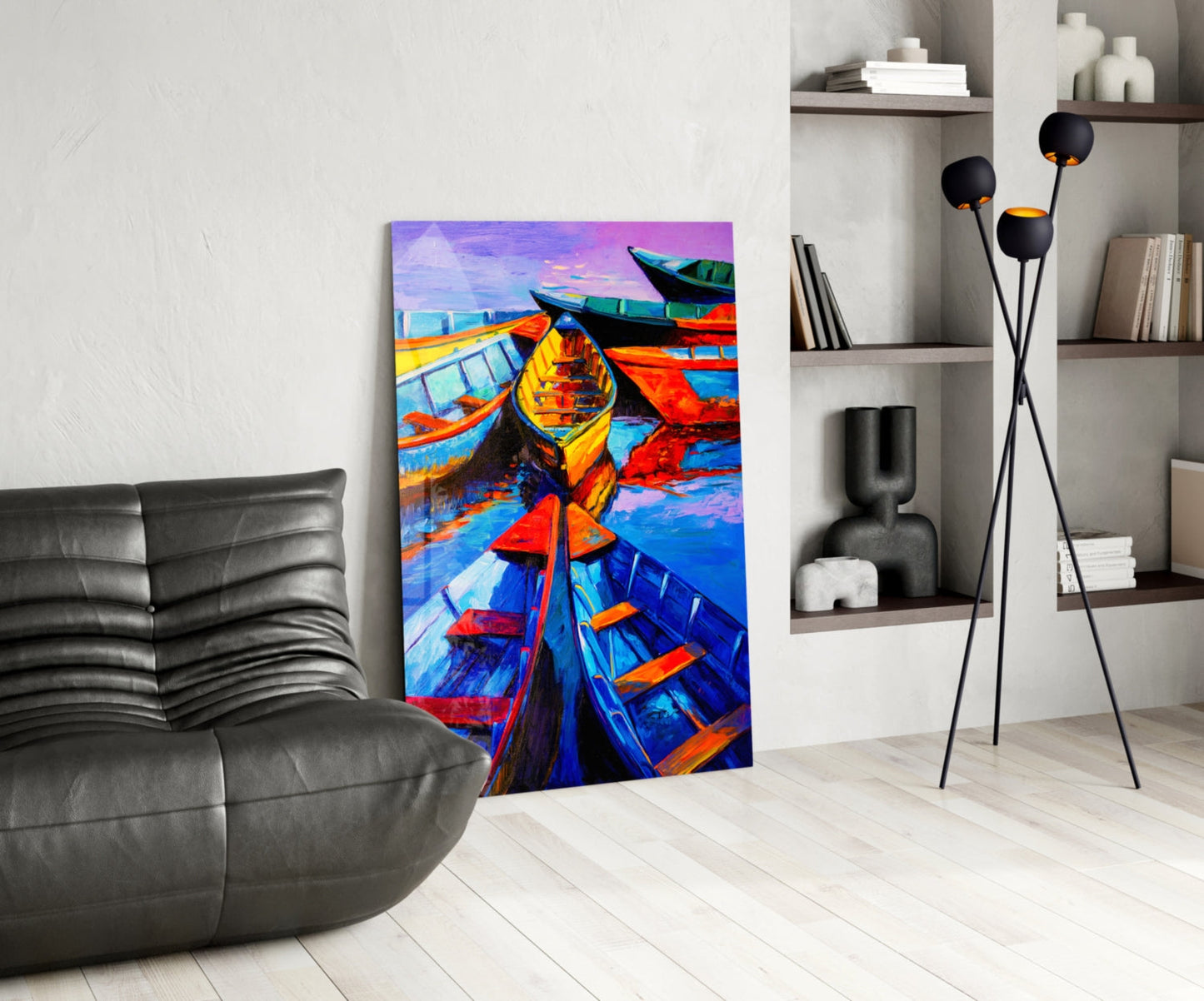 Boats at Twilight Glass Wall Art