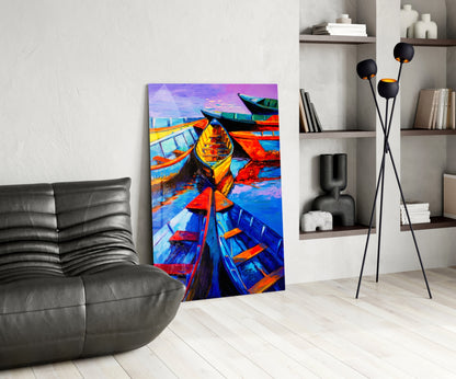 Boats at Twilight Glass Wall Art
