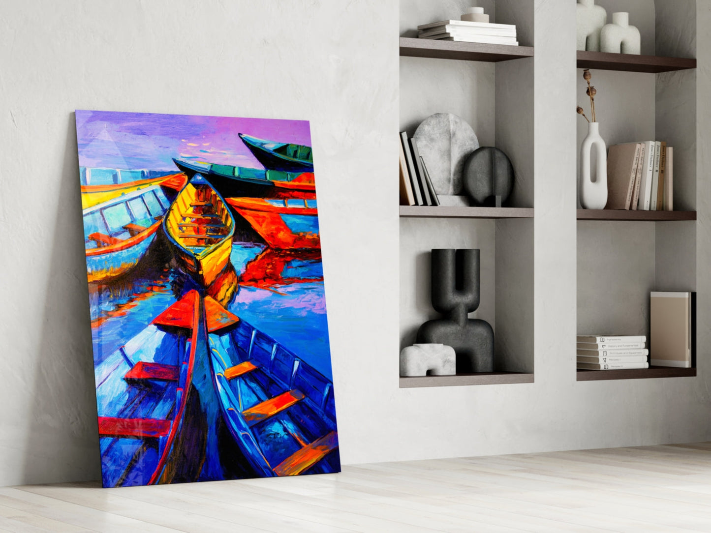 Boats at Twilight Glass Wall Art