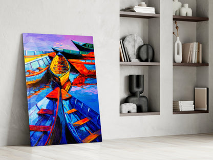 Boats at Twilight Glass Wall Art