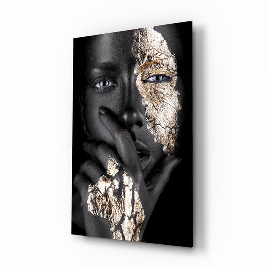 Gold leaf portrait glass wall art