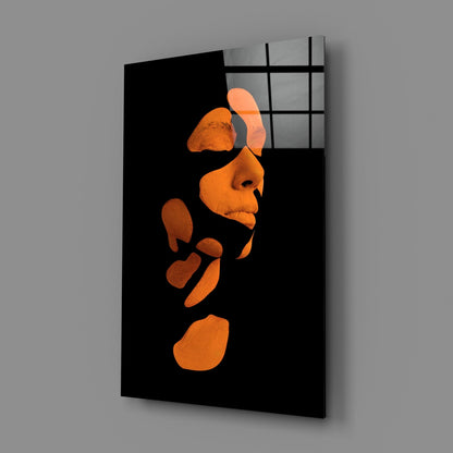 Fragmented Face on Black Glass Wall Art