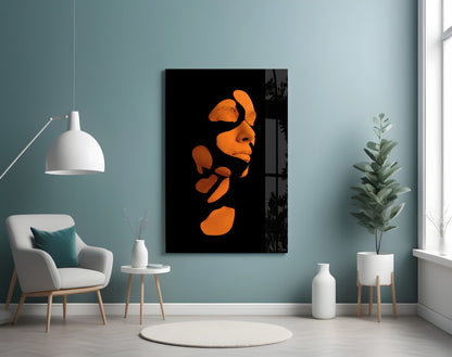 Fragmented Face on Black Glass Wall Art