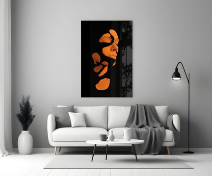 Fragmented Face on Black Glass Wall Art