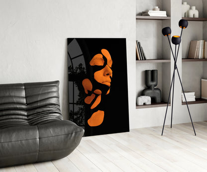 Fragmented Face on Black Glass Wall Art