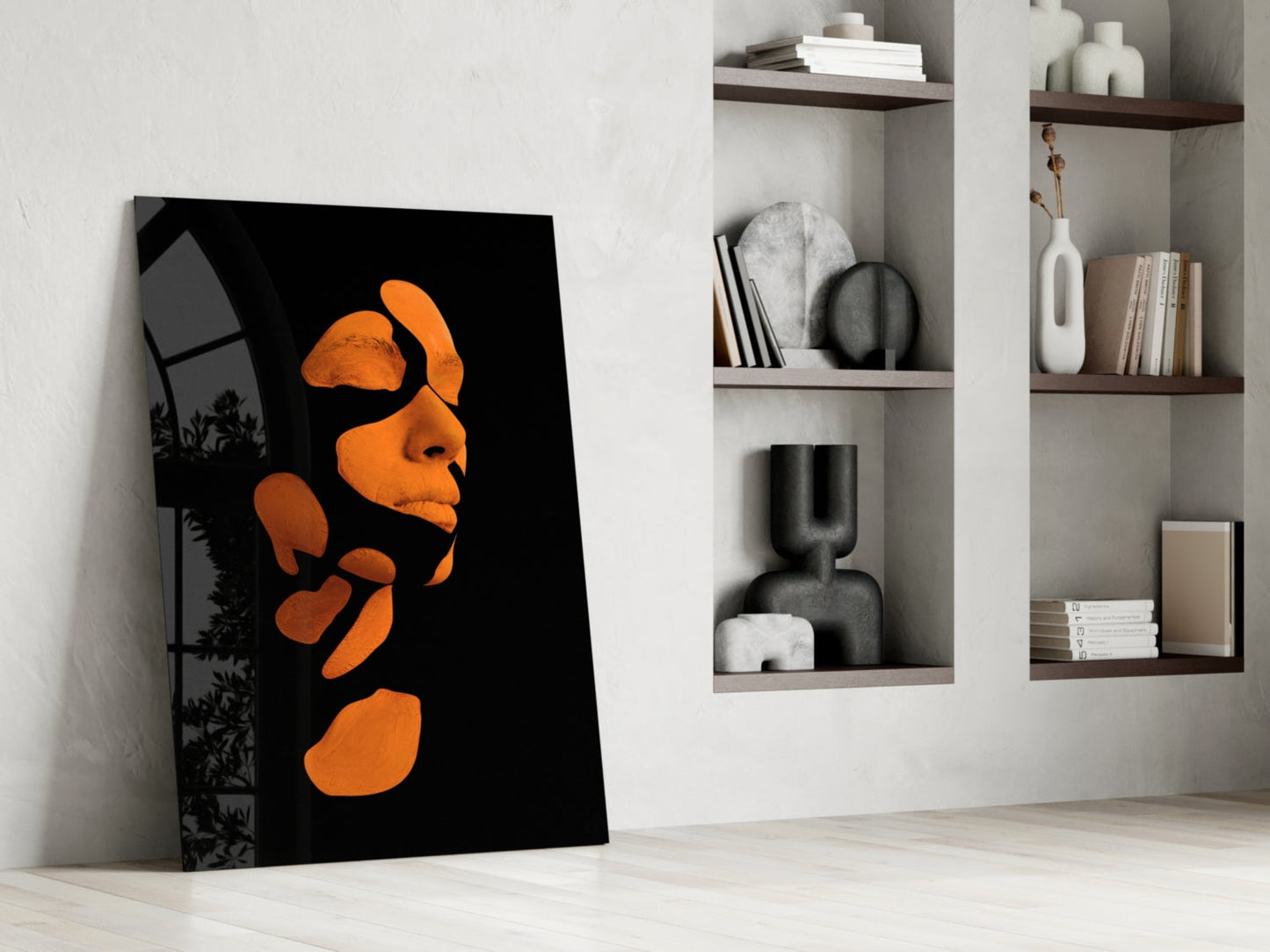 Fragmented Face on Black Glass Wall Art