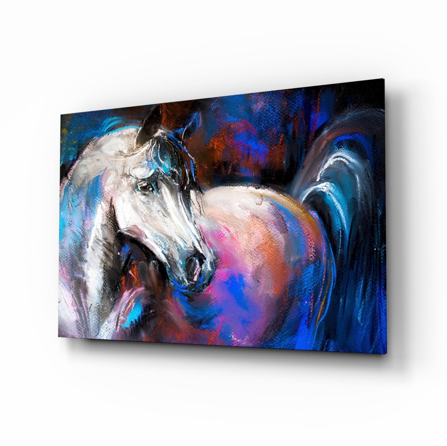 White Horse Equine Pastel Glass Wall Art