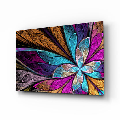 Fractal stained-glass flower glass wall art