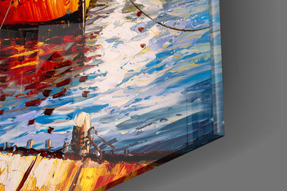Boats on the Shore Glass Wall Art