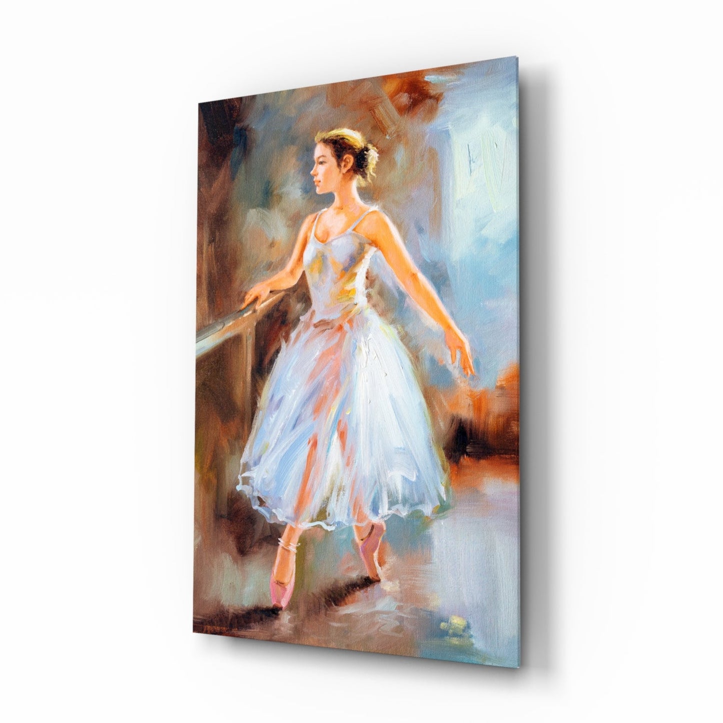 Ballerina Glass Wall Art - young ballerina at the barre on tempered glass