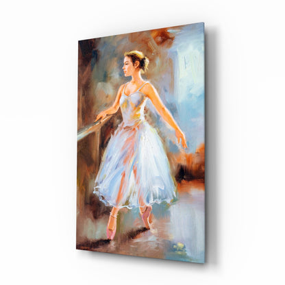 Ballerina Glass Wall Art - young ballerina at the barre on tempered glass