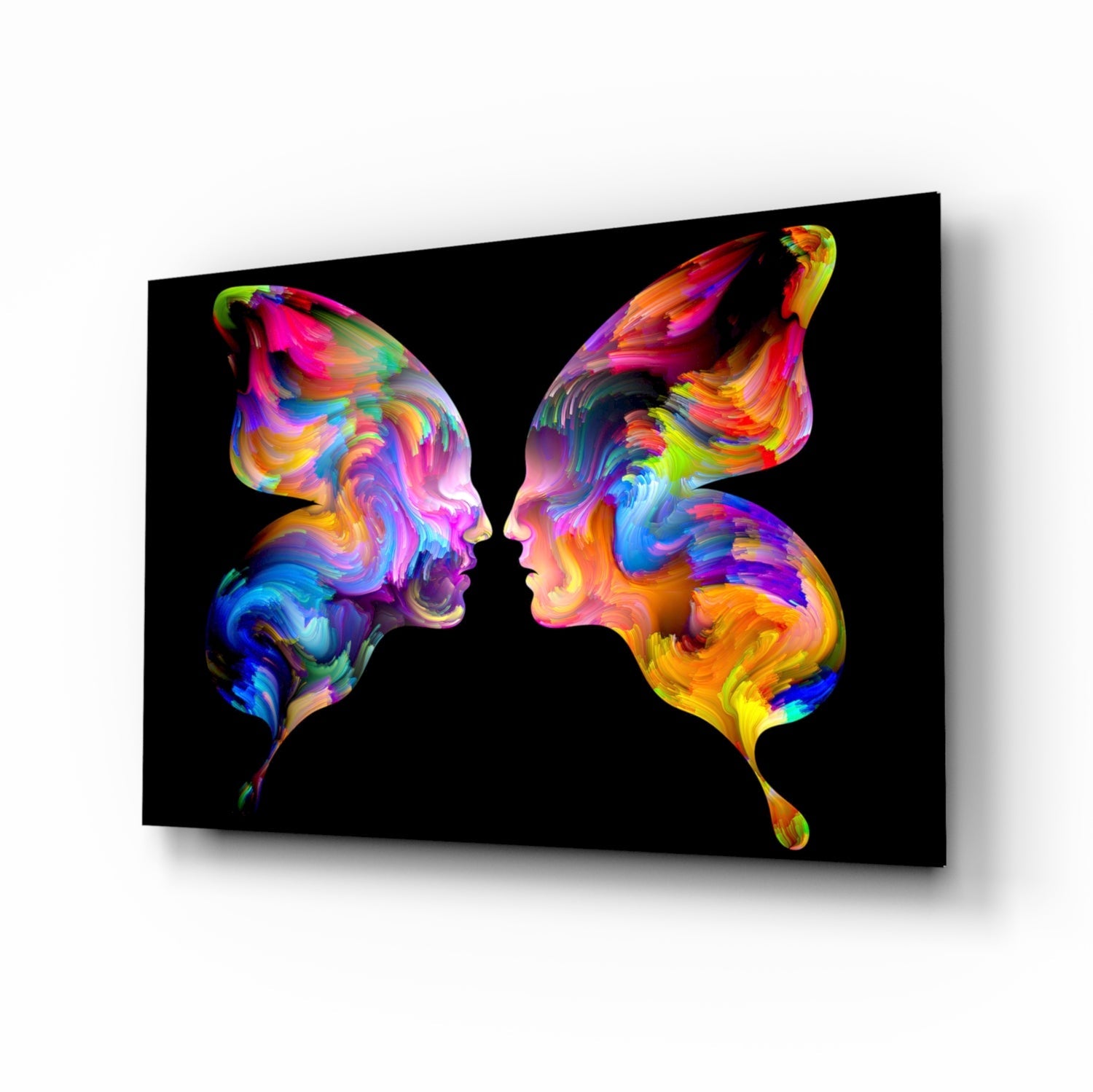 Butterfly silhouettes glass wall art rainbow