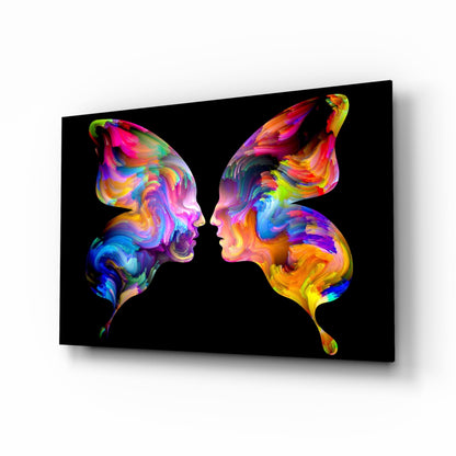 Butterfly silhouettes glass wall art rainbow