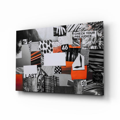 Statement mood-board collage glass wall art