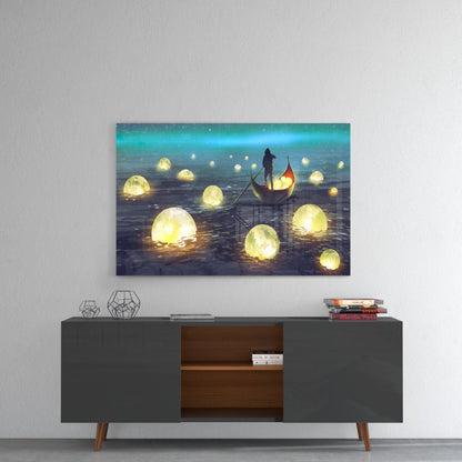 Aurora Moon Rowboat Glass Wall Art