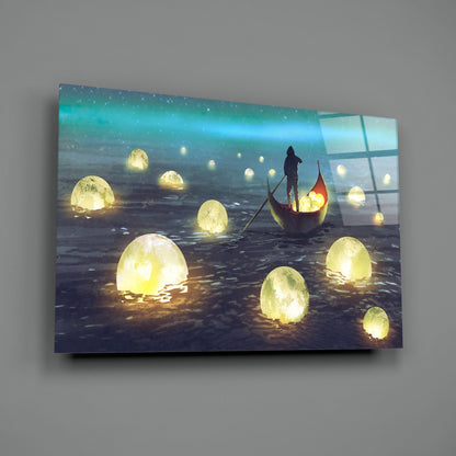 Aurora Moon Rowboat Glass Wall Art
