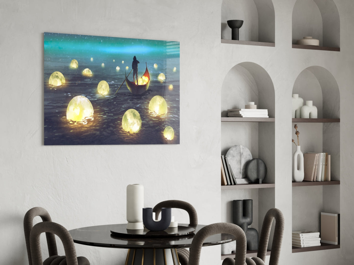 Aurora Moon Rowboat Glass Wall Art