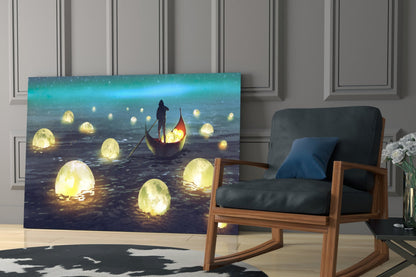 Aurora Moon Rowboat Glass Wall Art
