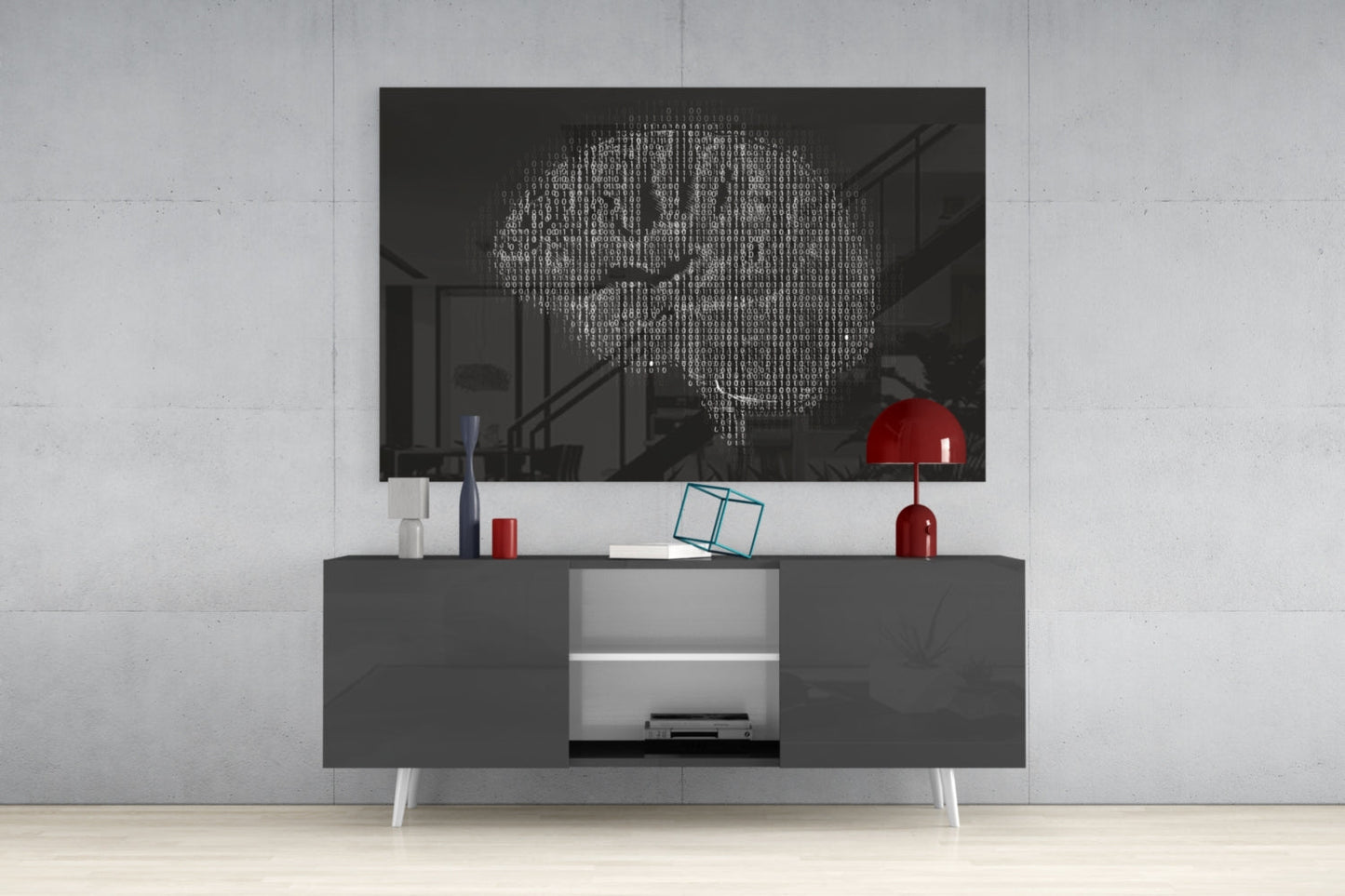 Binary Code Brain Glass Wall Art
