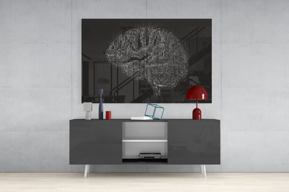 Binary Code Brain Glass Wall Art