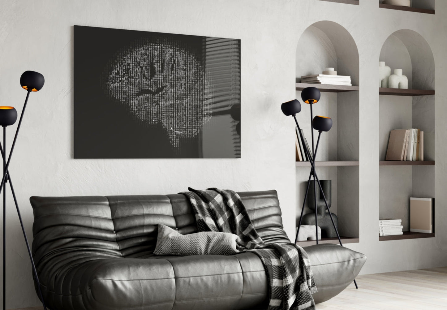 Binary Code Brain Glass Wall Art
