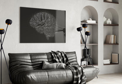 Binary Code Brain Glass Wall Art