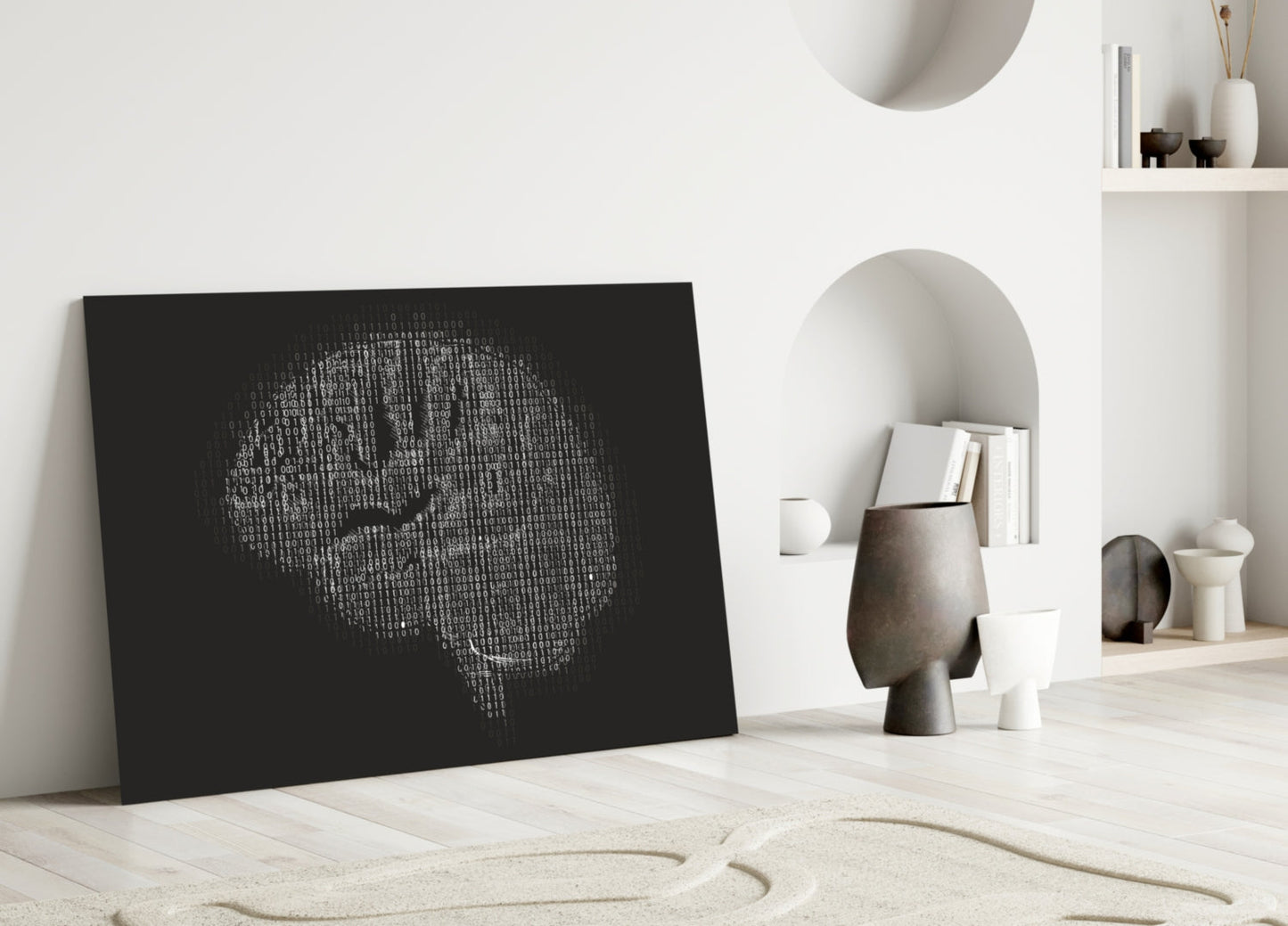 Binary Code Brain Glass Wall Art