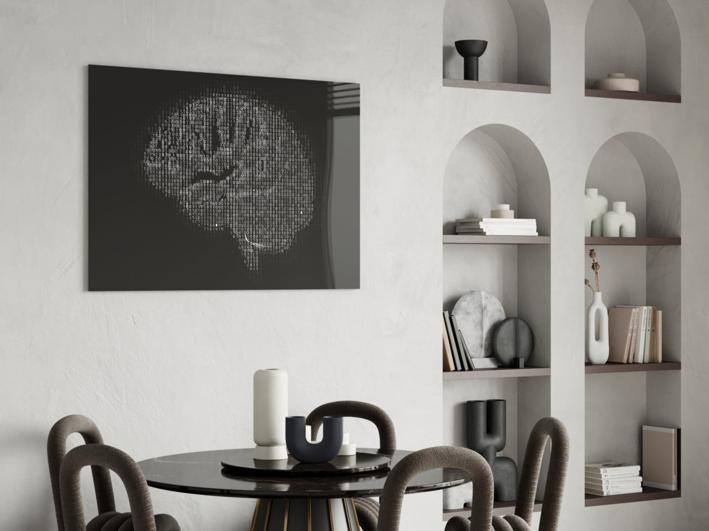Binary Code Brain Glass Wall Art