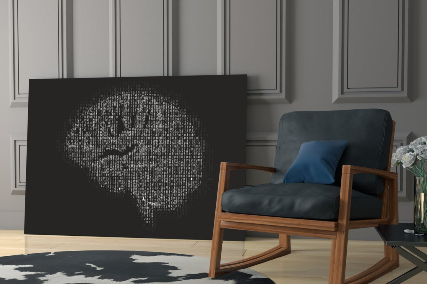 Binary Code Brain Glass Wall Art