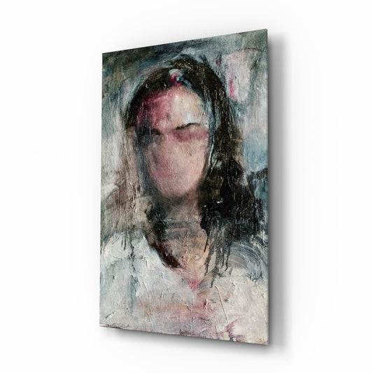Expressionist Woman Portrait Glass Wall Art in rose and grey tones