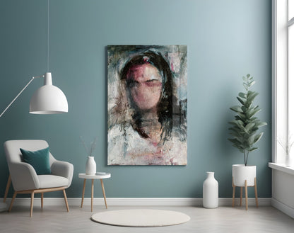 Expressionist Woman Portrait Glass Wall Art