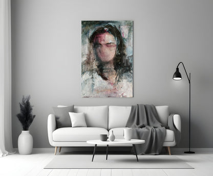 Expressionist Woman Portrait Glass Wall Art
