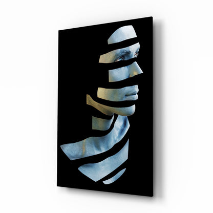 The Future glass wall art blue gold portrait