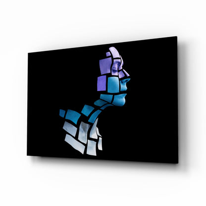 The Future glass wall art cobalt portrait