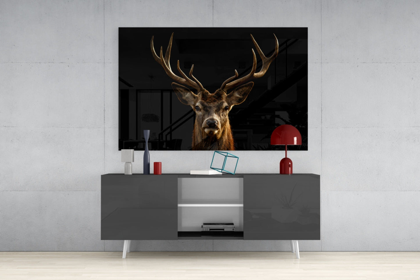 Deer Glass Wall Art - Red Stag Wildlife Portrait