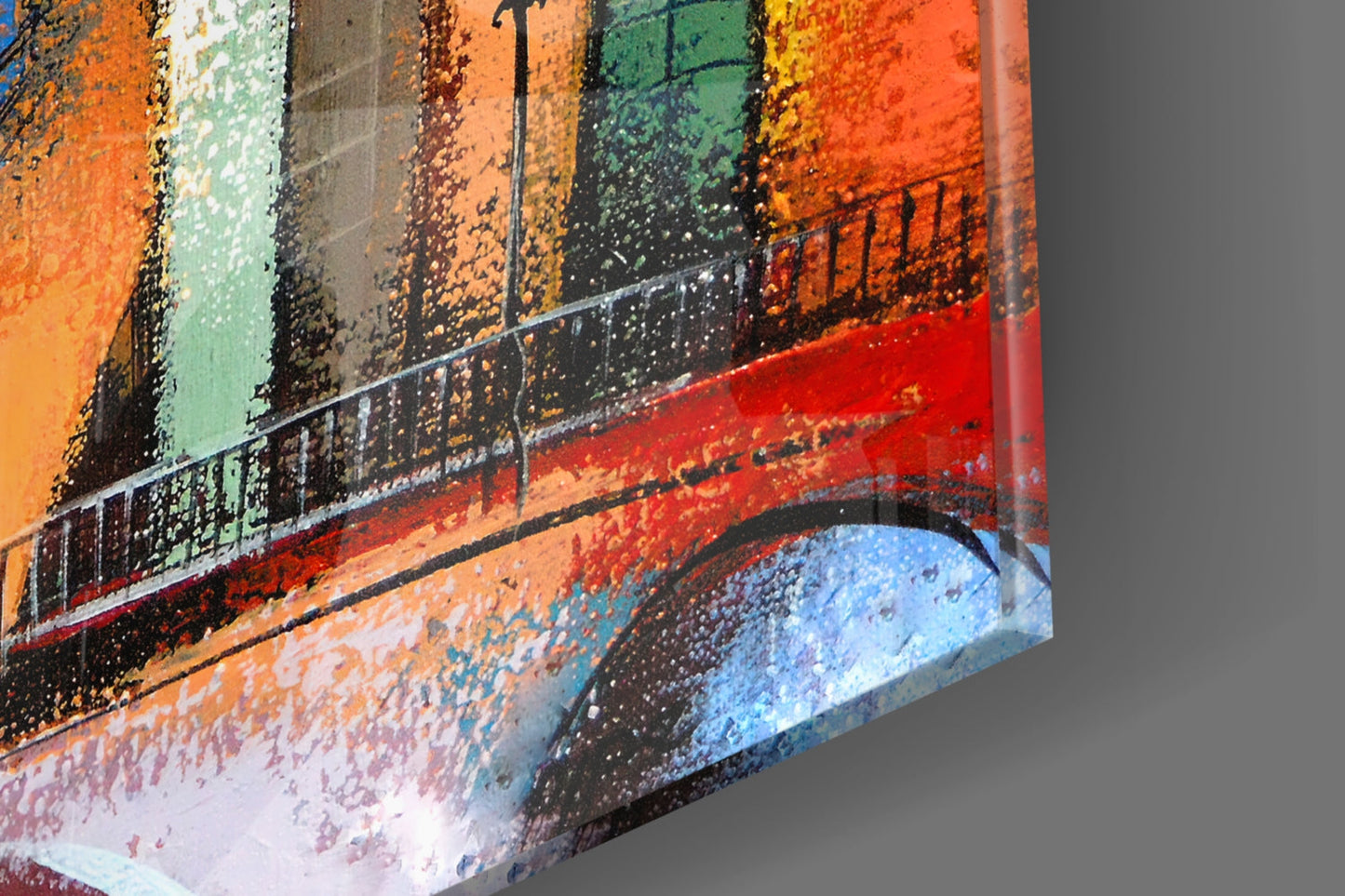 Village Row Houses Stone Bridge Glass Wall Art