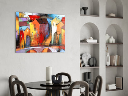 Village Row Houses Stone Bridge Glass Wall Art