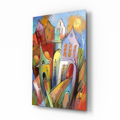 Whimsical Tilted Houses Glass Art