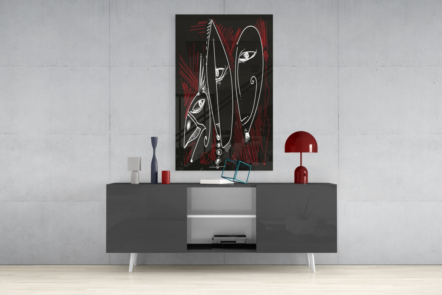 Totem Profiles Abstract Glass Wall Art