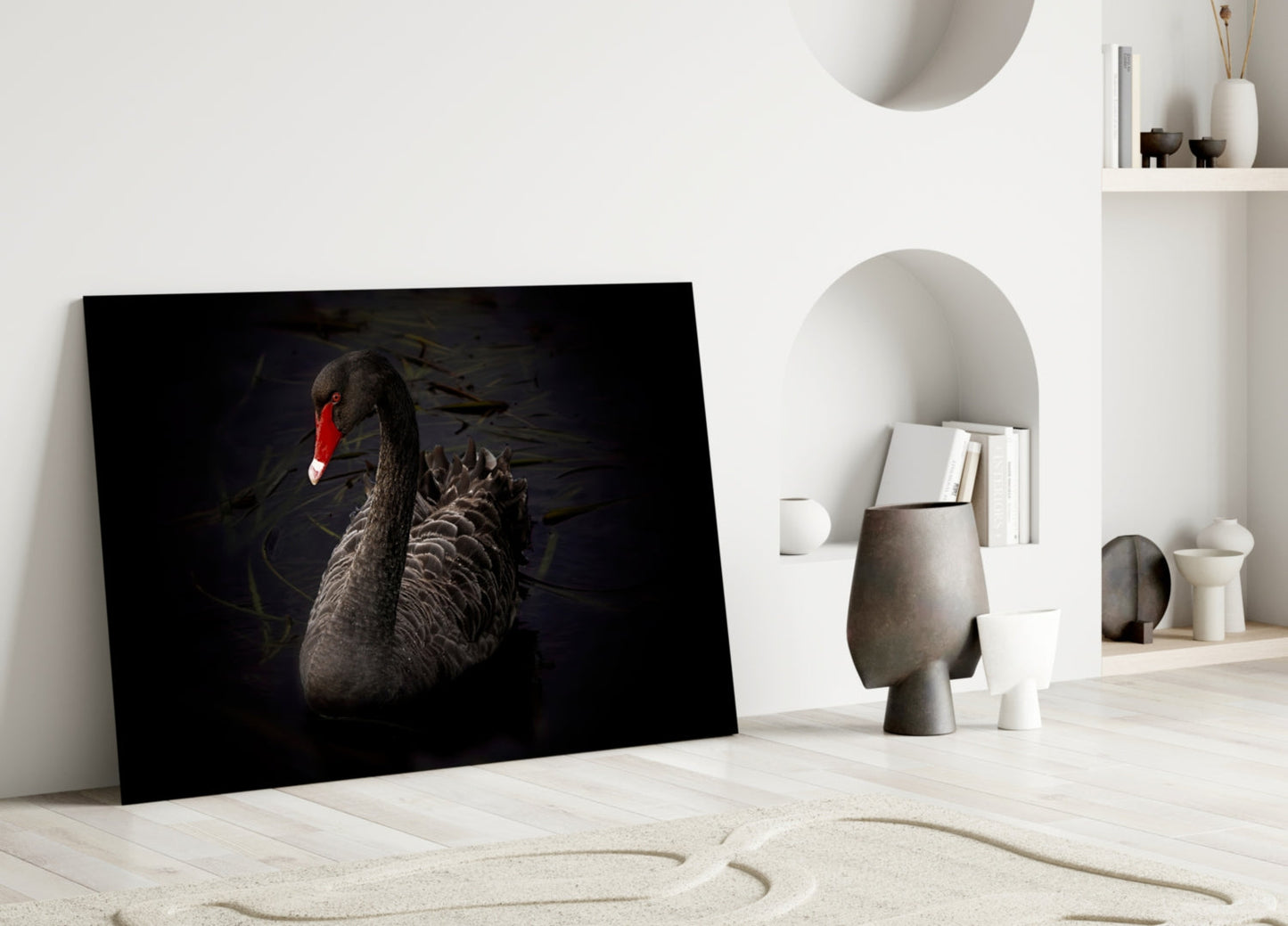 Black Swan Glass Wall Art Moody Bird Print