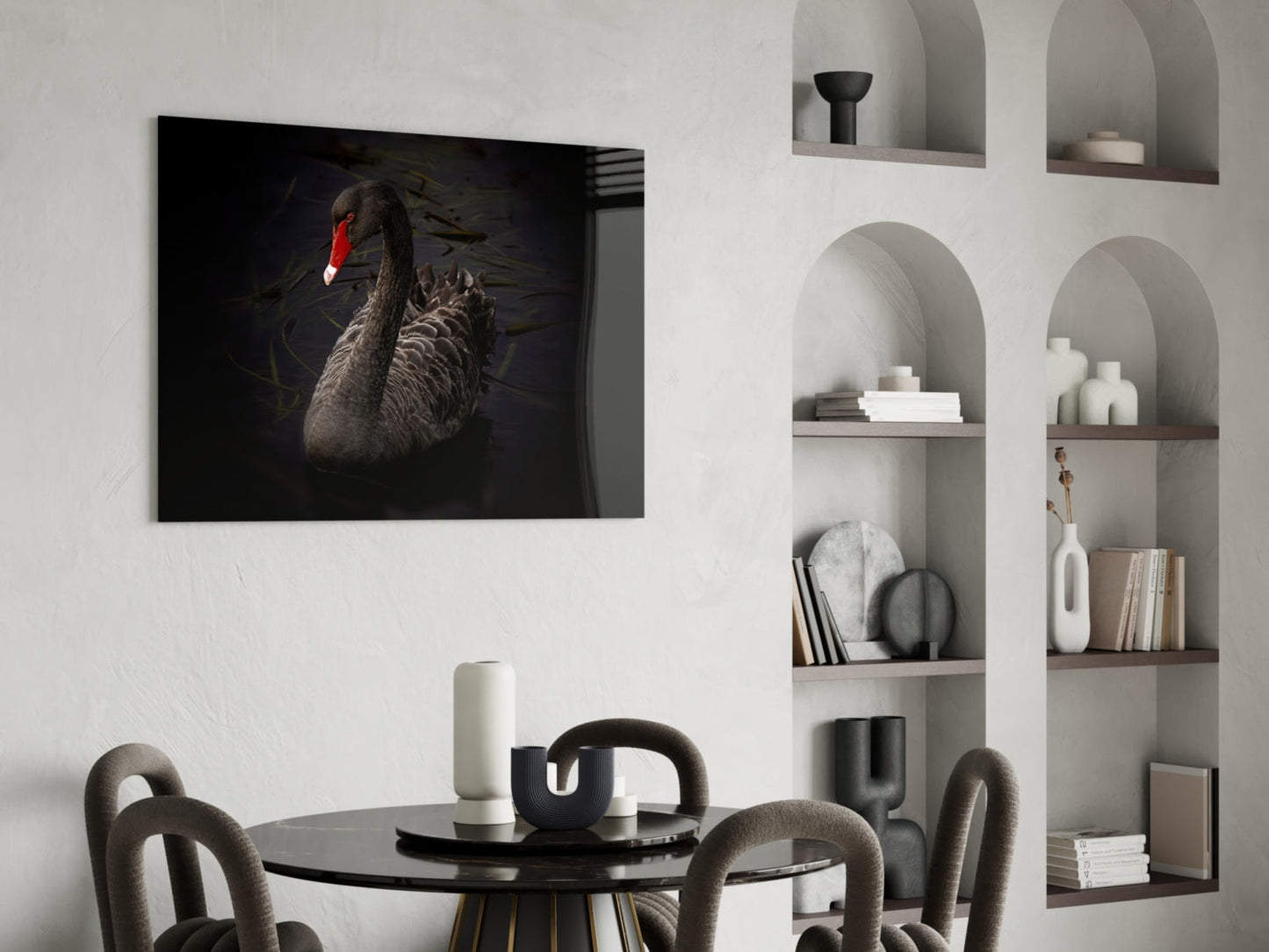 Black Swan Glass Wall Art Moody Bird Print