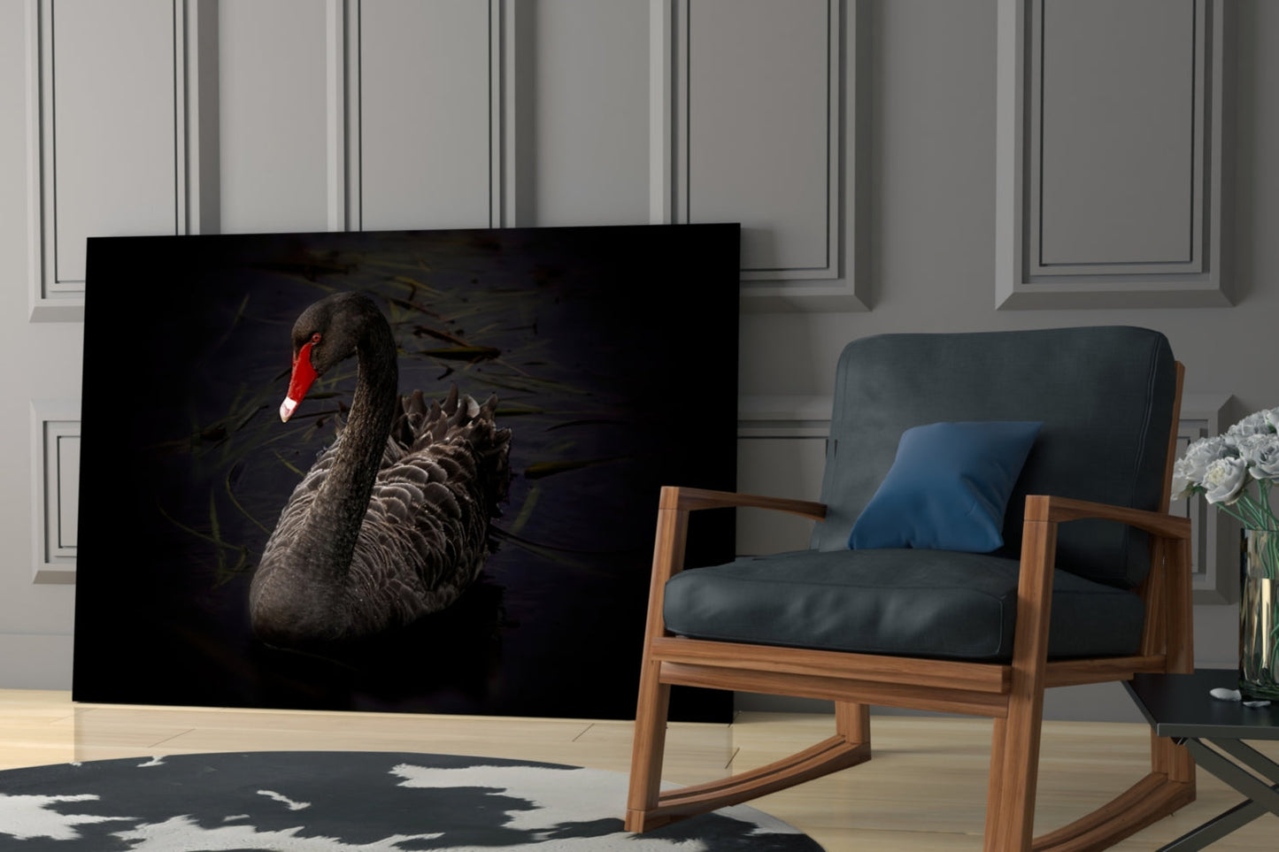 Black Swan Glass Wall Art Moody Bird Print